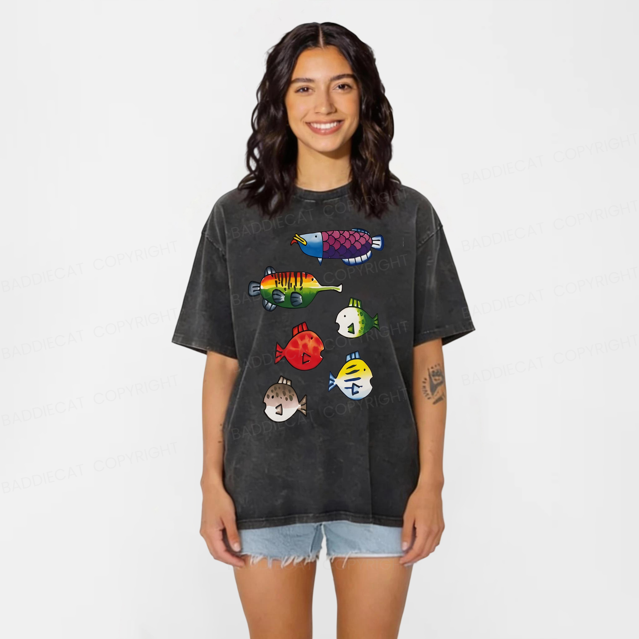 Baddiecat Wii Fishing Game Washed T-shirt