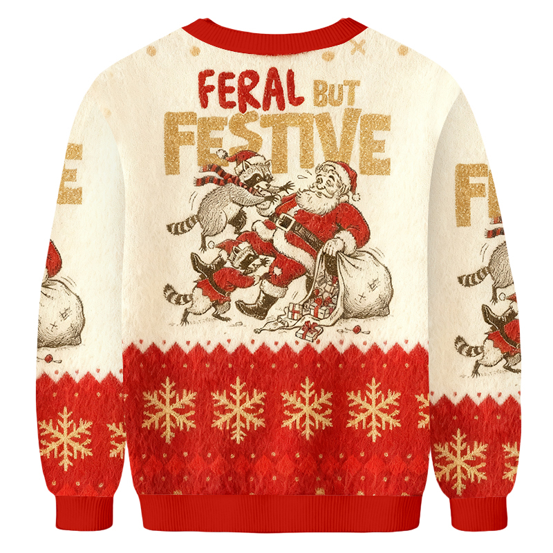 Baddiecat Funny Christmas Raccoon Digital Design Christmas Ugly Sweatshirt
