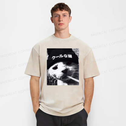Baddiecat Japanese Chill Cat Washed T-shirt