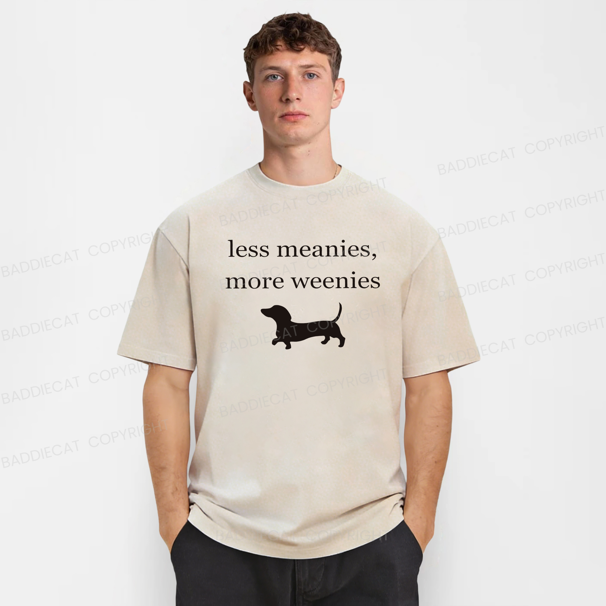 Baddiecat Dachshund More Weenies Less Meanies Washed T-shirt