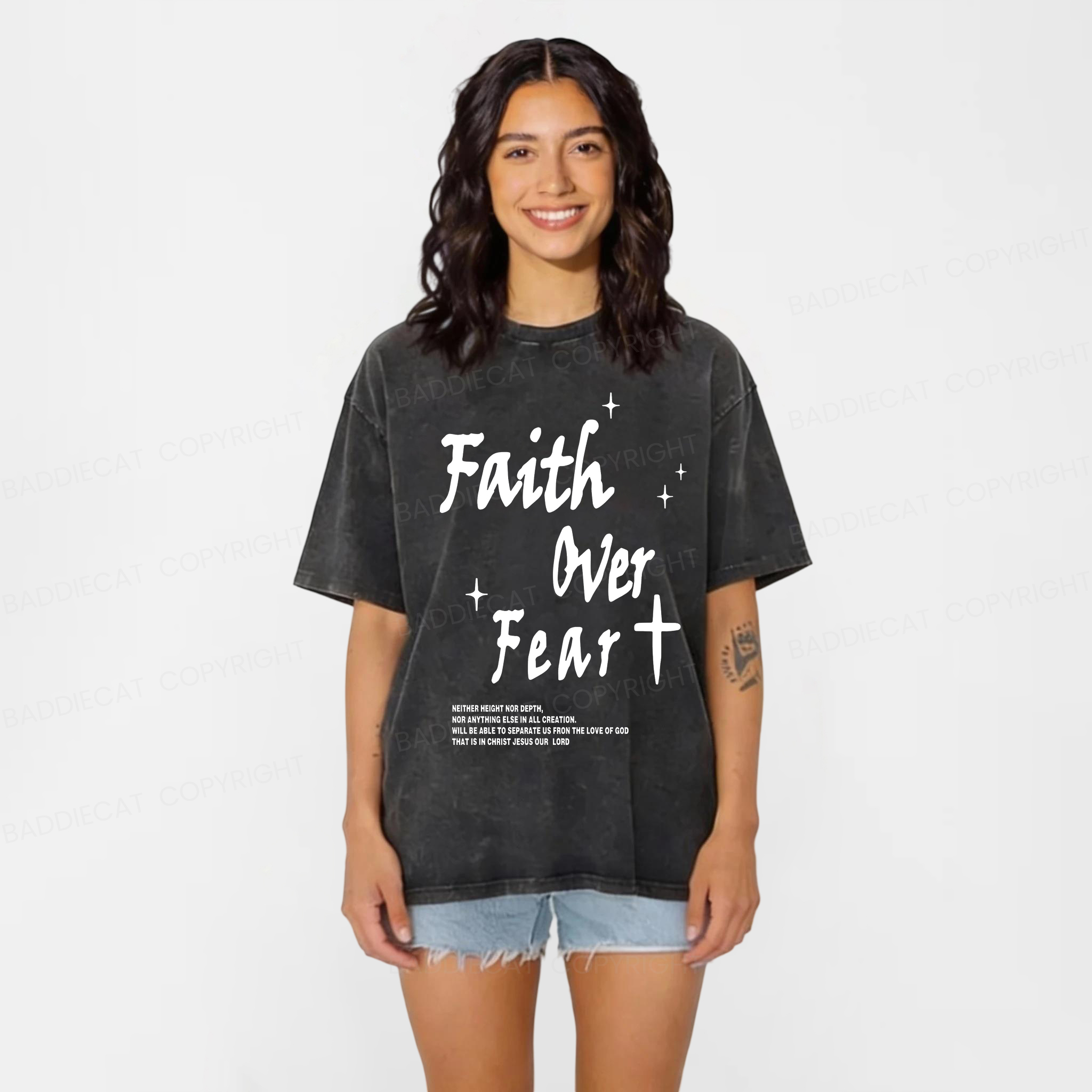 Baddiecat Faith Over Fear Washed T-shirt