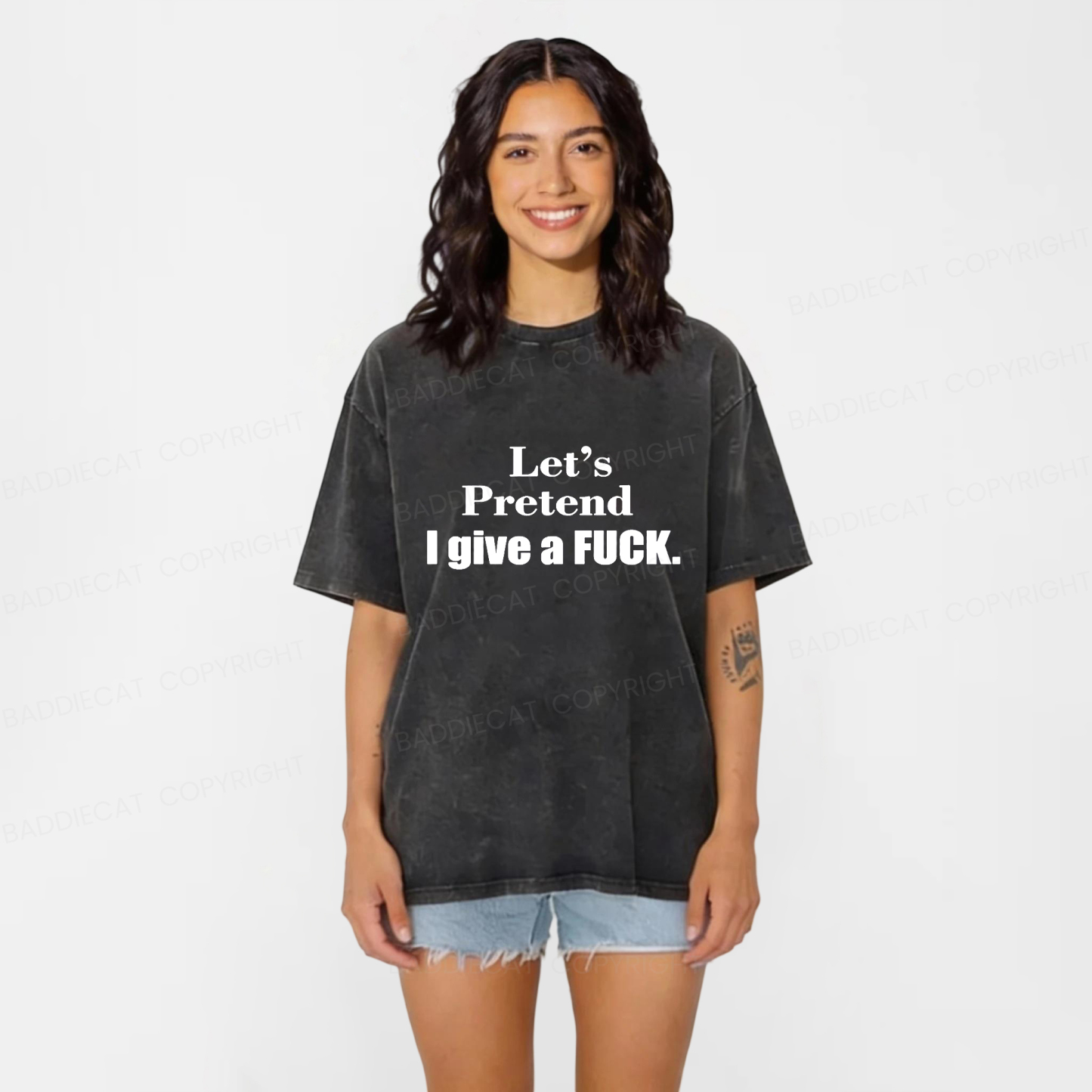 Baddiecat Fuck Funny Quote Retro Washed T-shirt