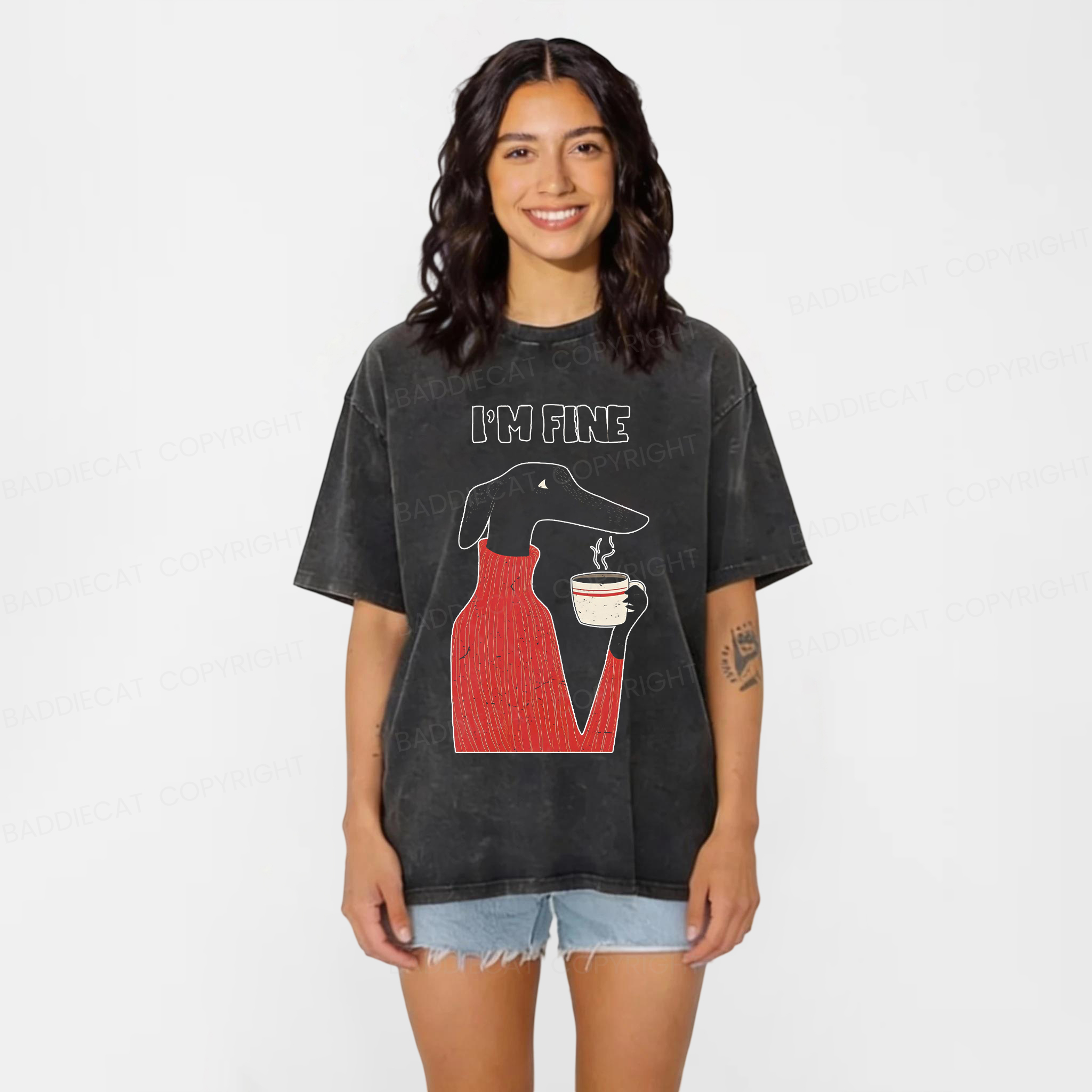 Baddiecat I'm Fine Washed T-shirt