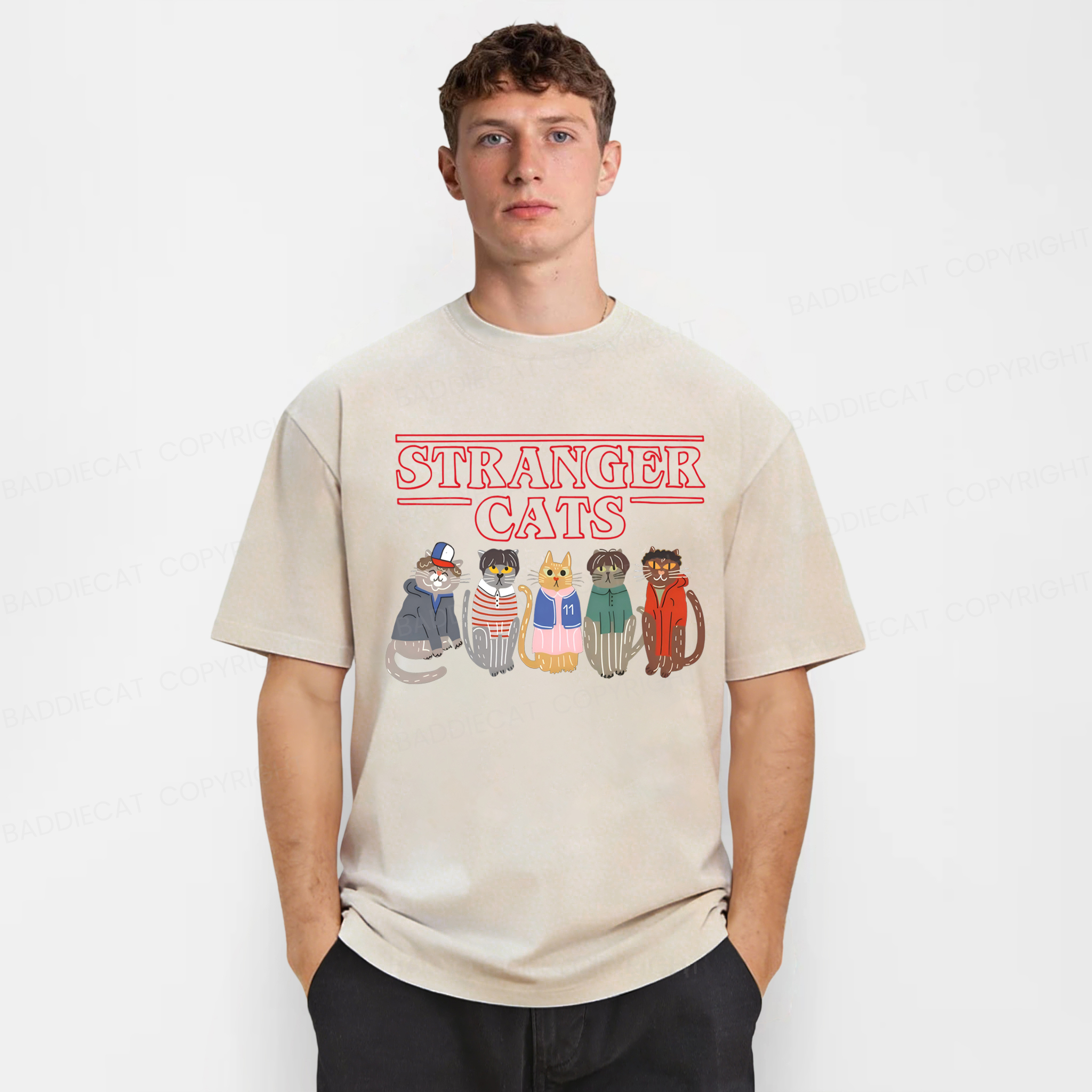 Baddiecat Stranger Cats Washed T-shirt