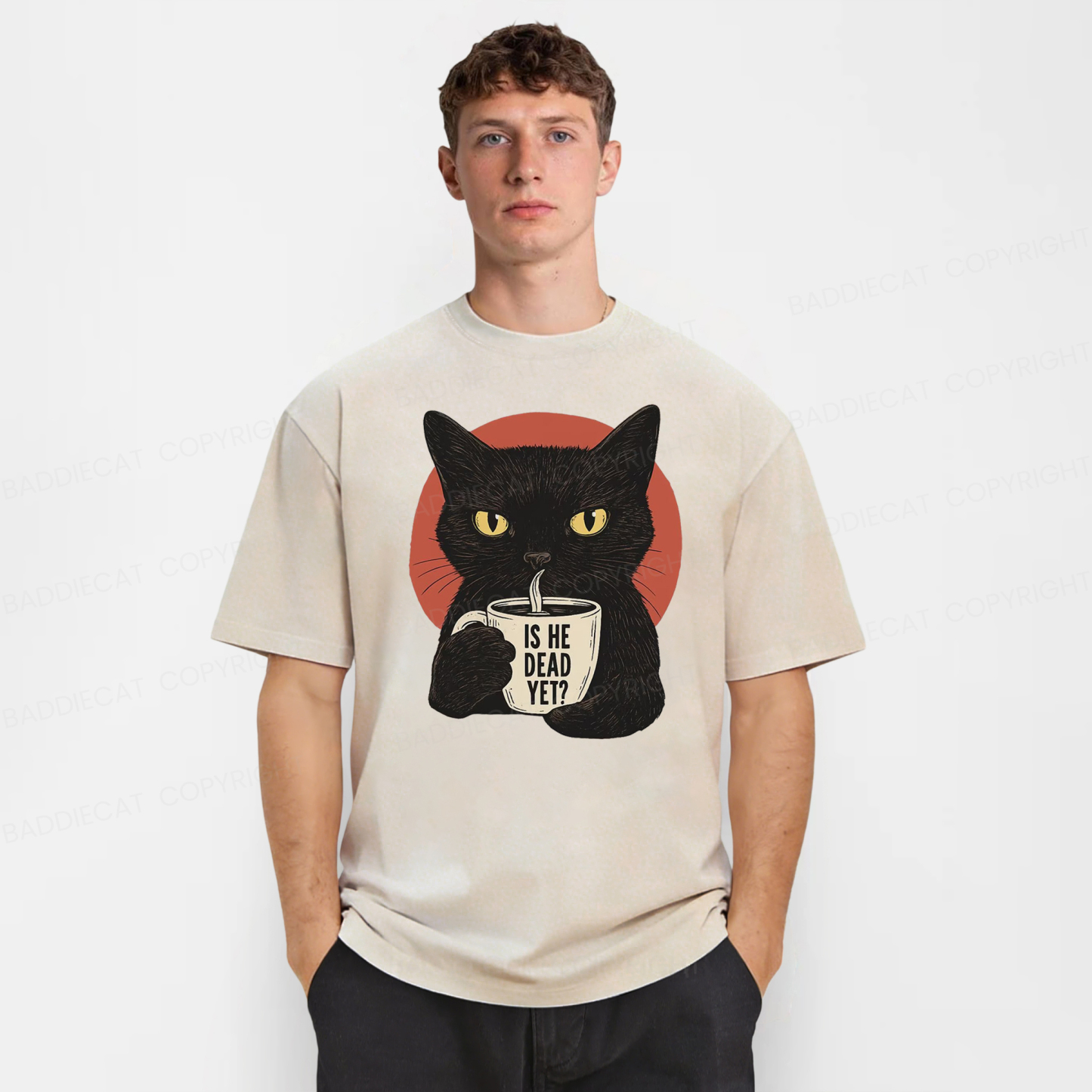 Baddiecat Is He Dead Yet Black Cat Washed T-shirt