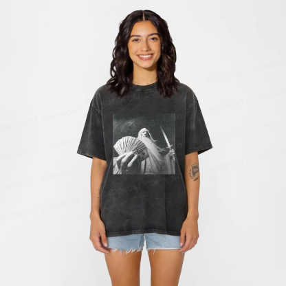 Baddiecat Wizard Old And Rich Comfort Washed T-shirt