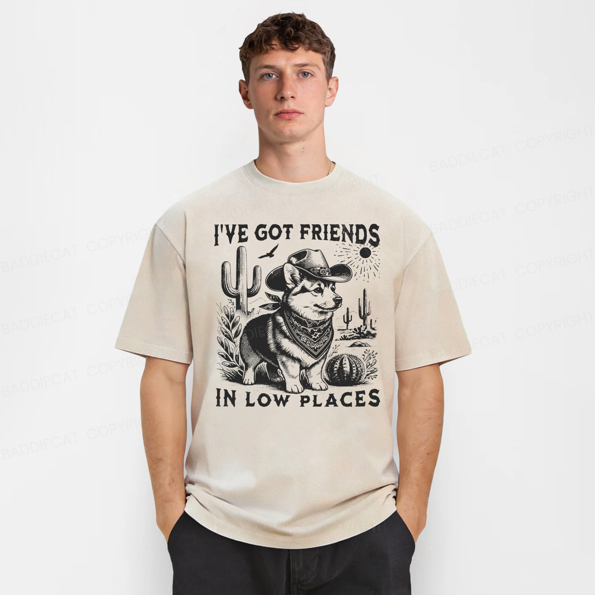 Baddiecat Funny I've Got Friends In Low Places Washed T-shirt