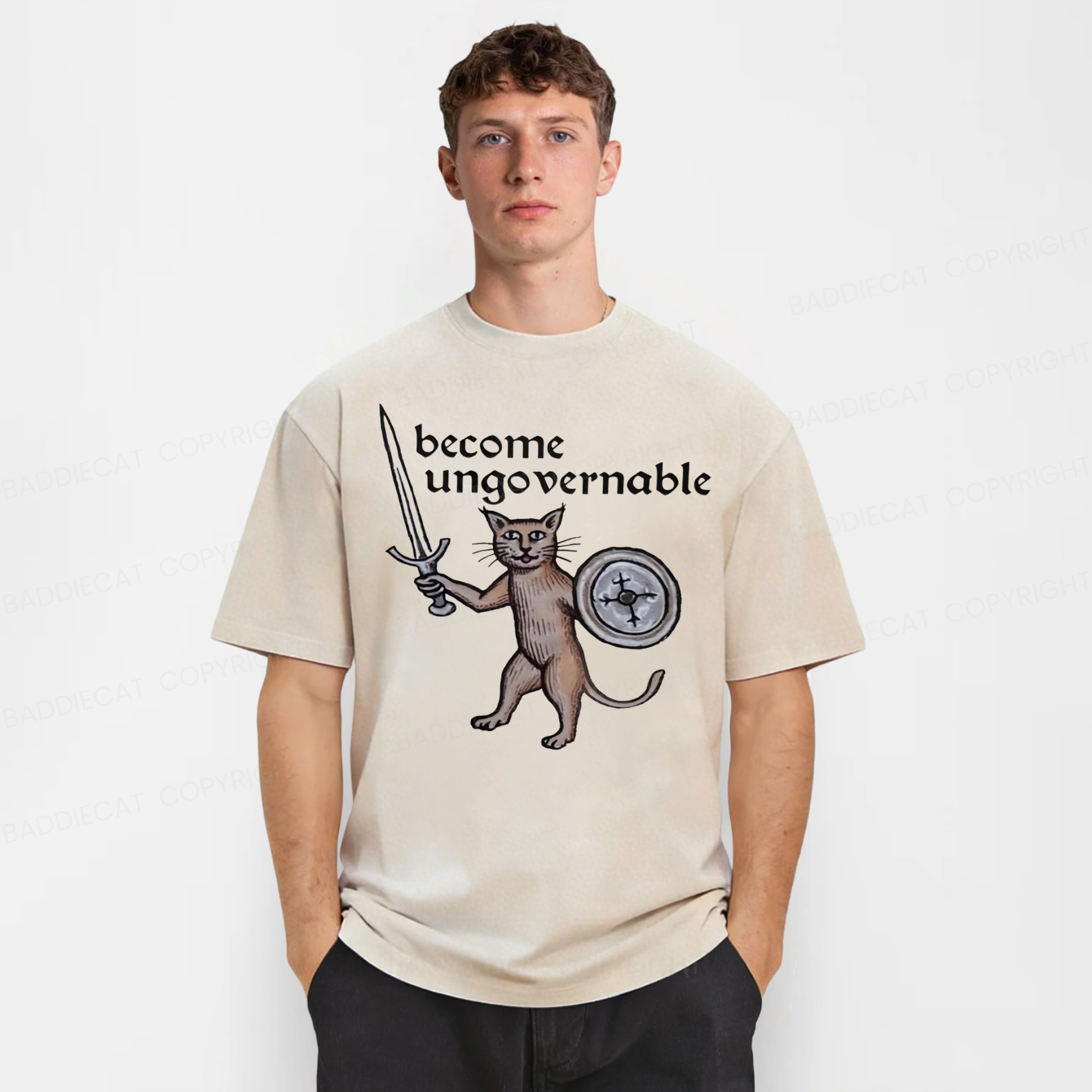 Baddiecat Become Ungovernable Cat Washed T-shirt