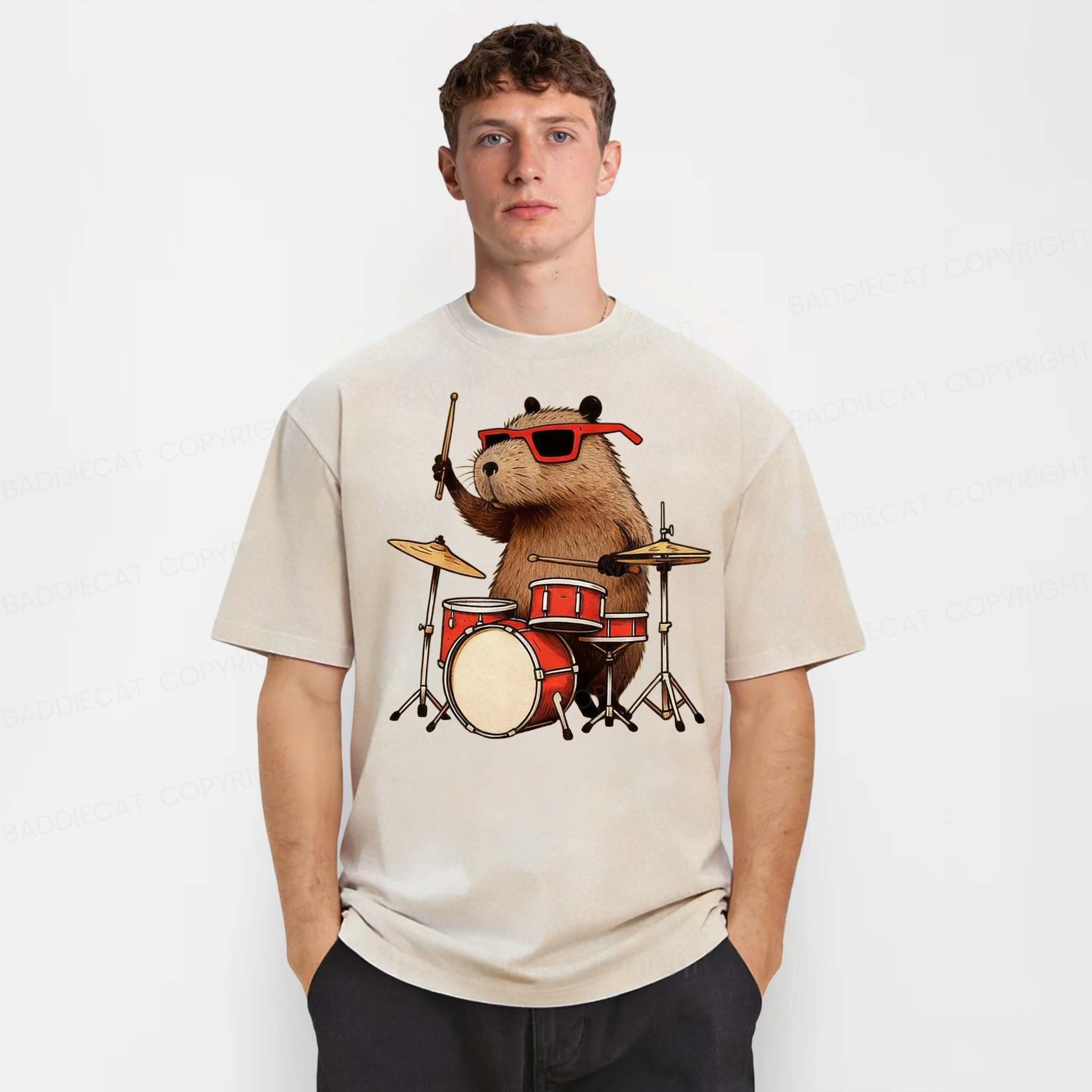 Baddiecat Musical Capybara Washed T-shirt