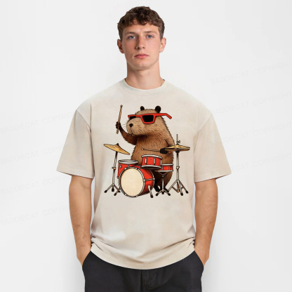 Baddiecat Musical Capybara Washed T-shirt