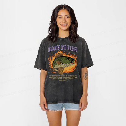 Baddiecat Born To Fish Forced To Sell My Labor Washed T-shirt