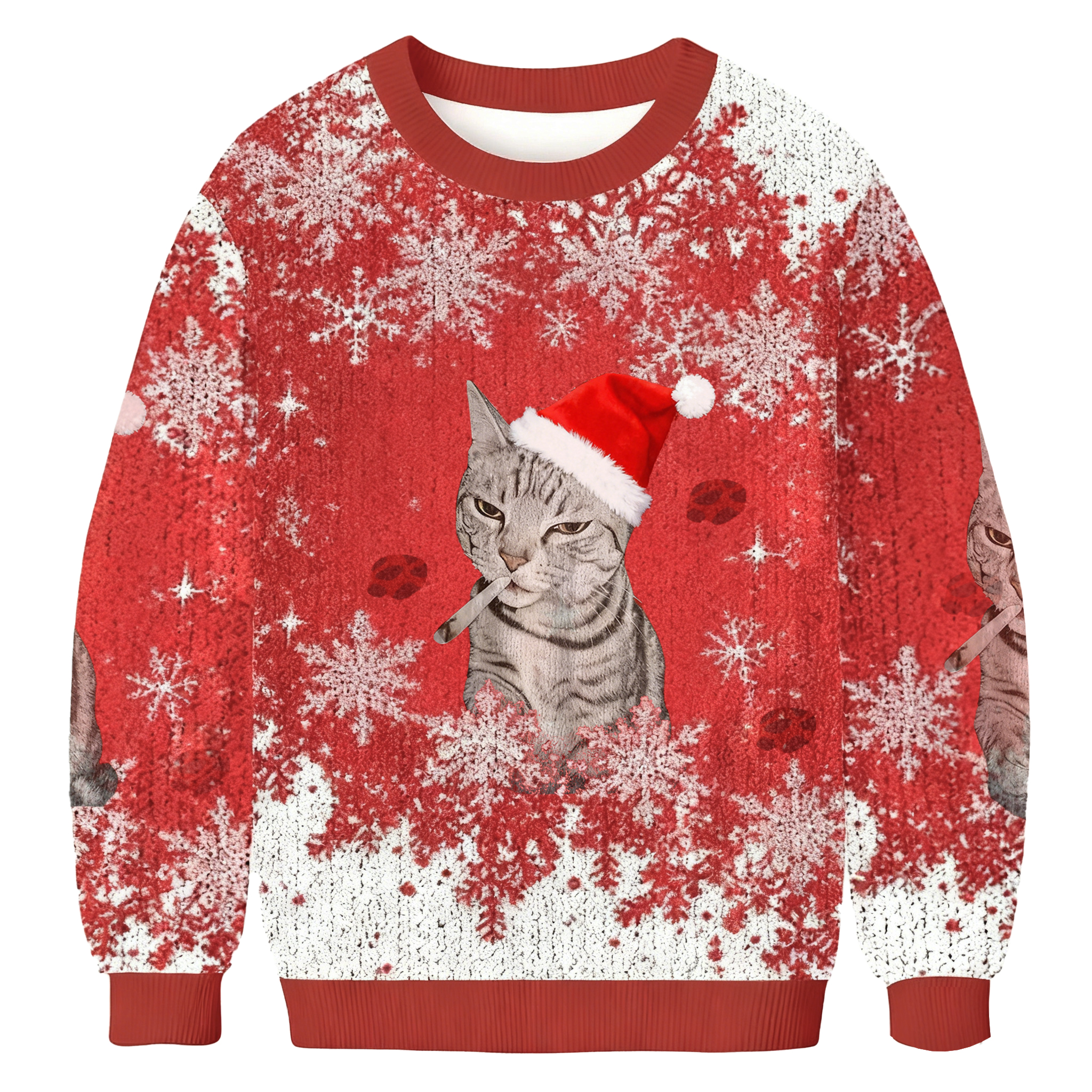 Baddiecat Smoking Cat Christmas Ugly Sweatshirt