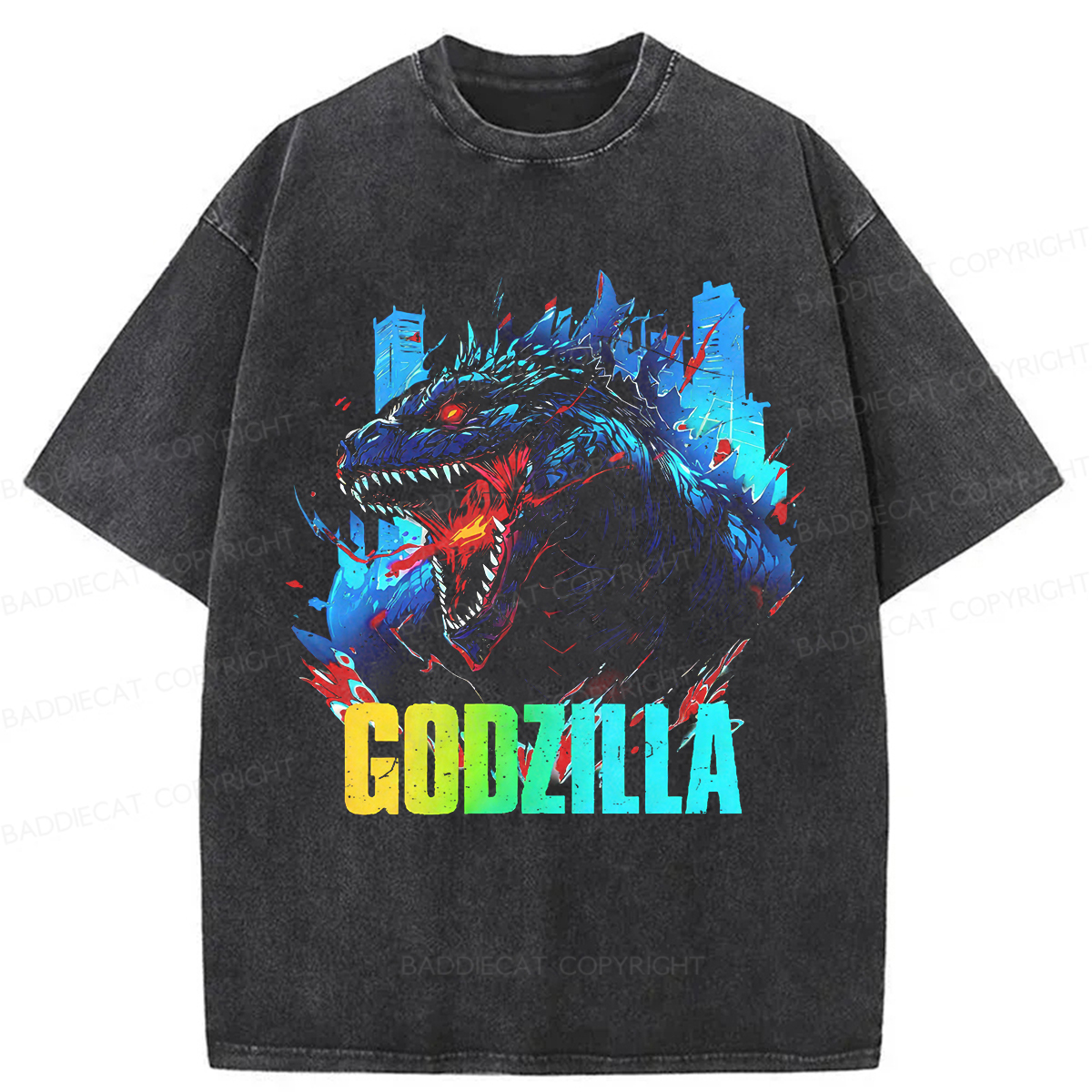 Baddiecat Godzilla The King Of Monsters Washed T-shirt