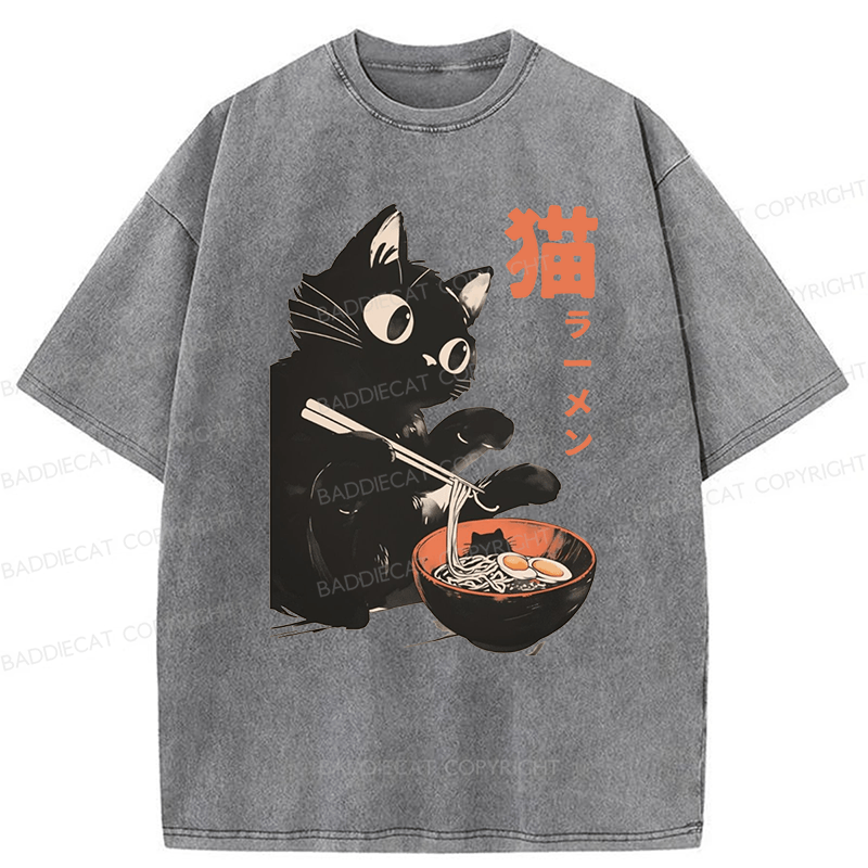 Baddiecat Cats And Ramen Washed T-shirt