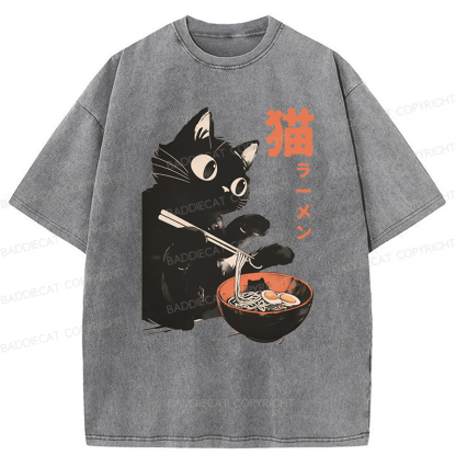 Baddiecat Cats And Ramen Washed T-shirt