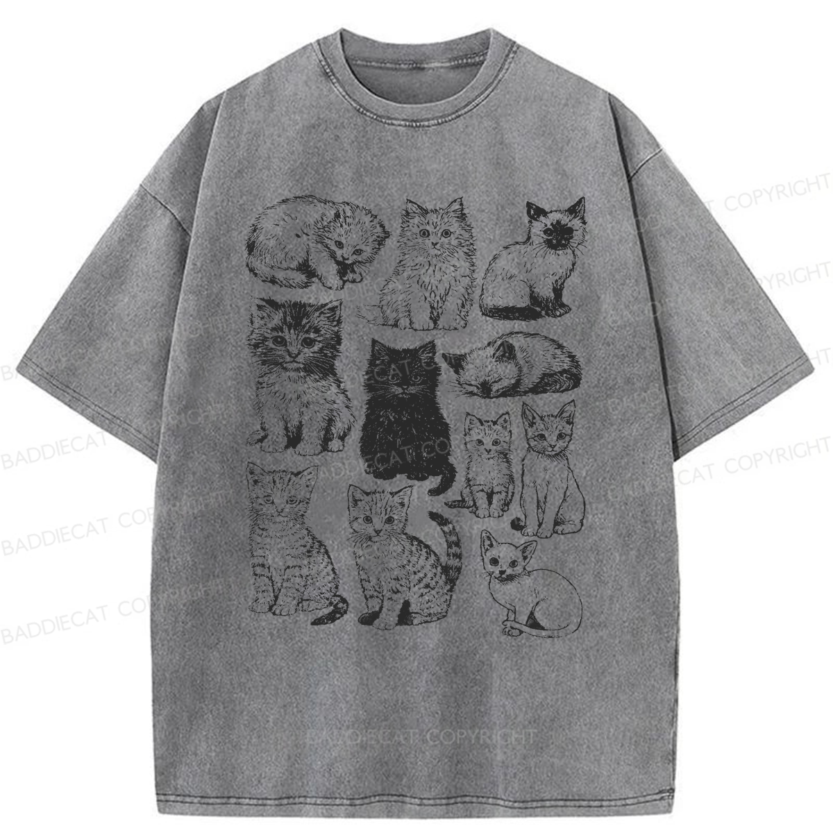Baddiecat Retro Kittens Washed T-shirt