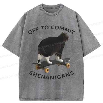 Baddiecat Off To Commit Shenanigans Washed T-shirt