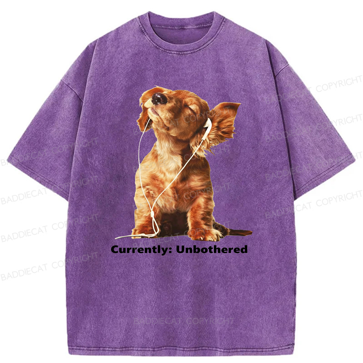 Baddiecat Currently Unbothered Dog Washed T-shirt