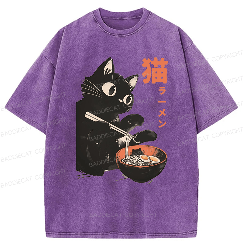 Baddiecat Cats And Ramen Washed T-shirt