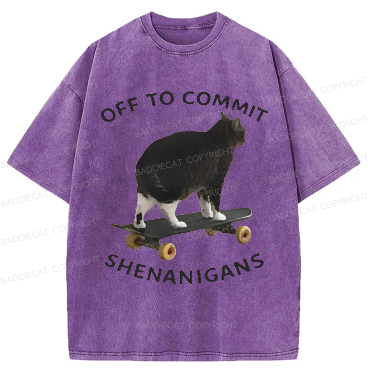 Baddiecat Off To Commit Shenanigans Washed T-shirt