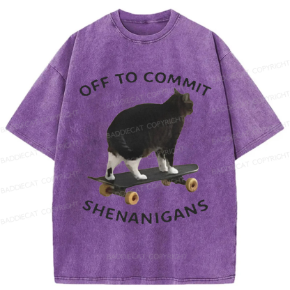 Baddiecat Off To Commit Shenanigans Washed T-shirt