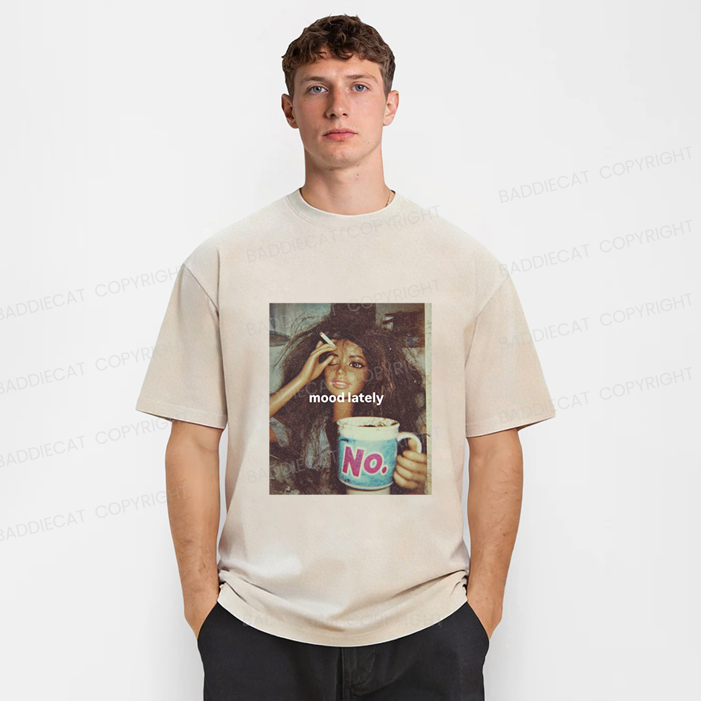 Baddiecat Funny Mood Lately Doll Face Meme Washed T-shirt