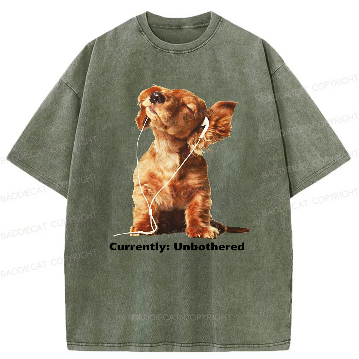 Baddiecat Currently Unbothered Dog Washed T-shirt