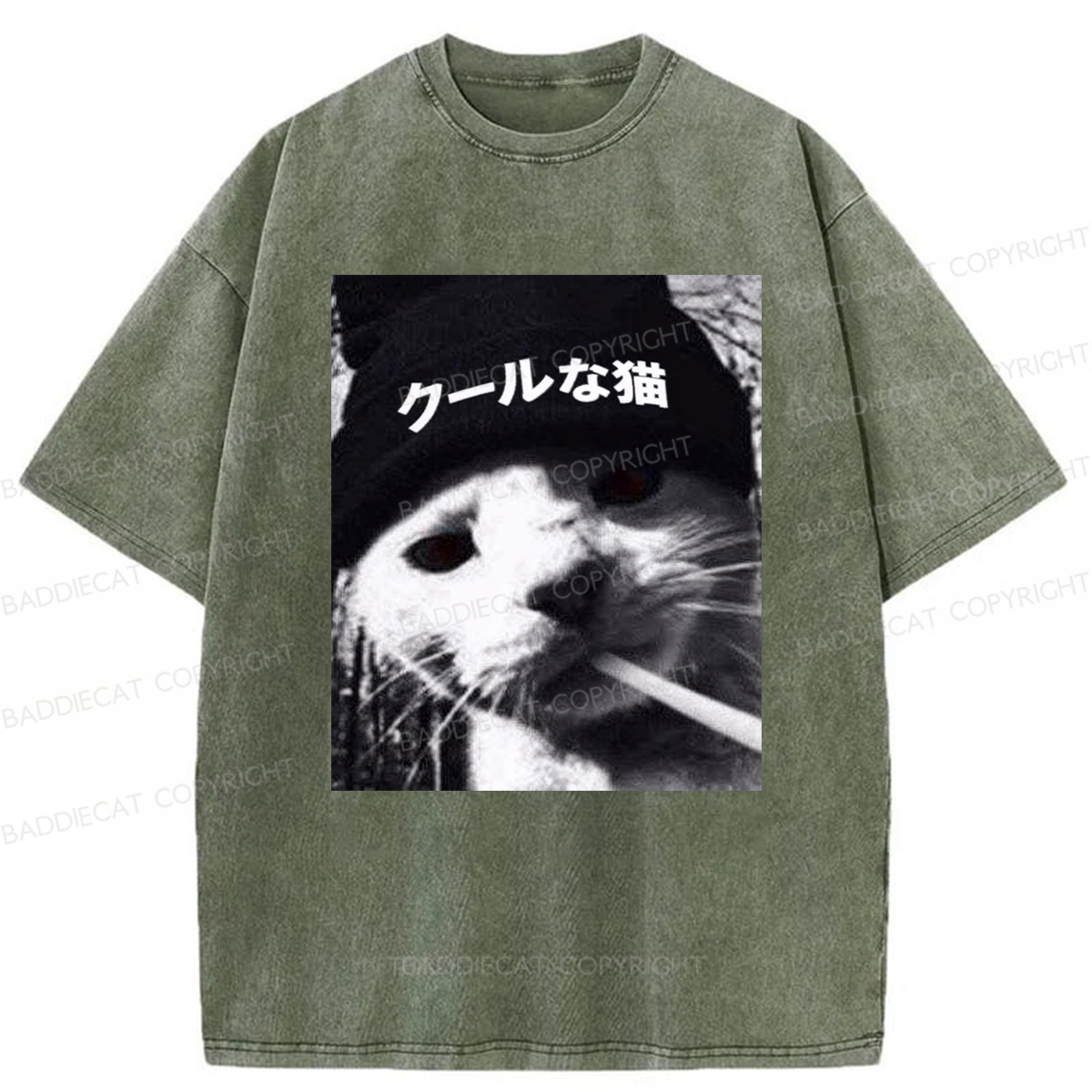 Baddiecat Japanese Chill Cat Washed T-shirt