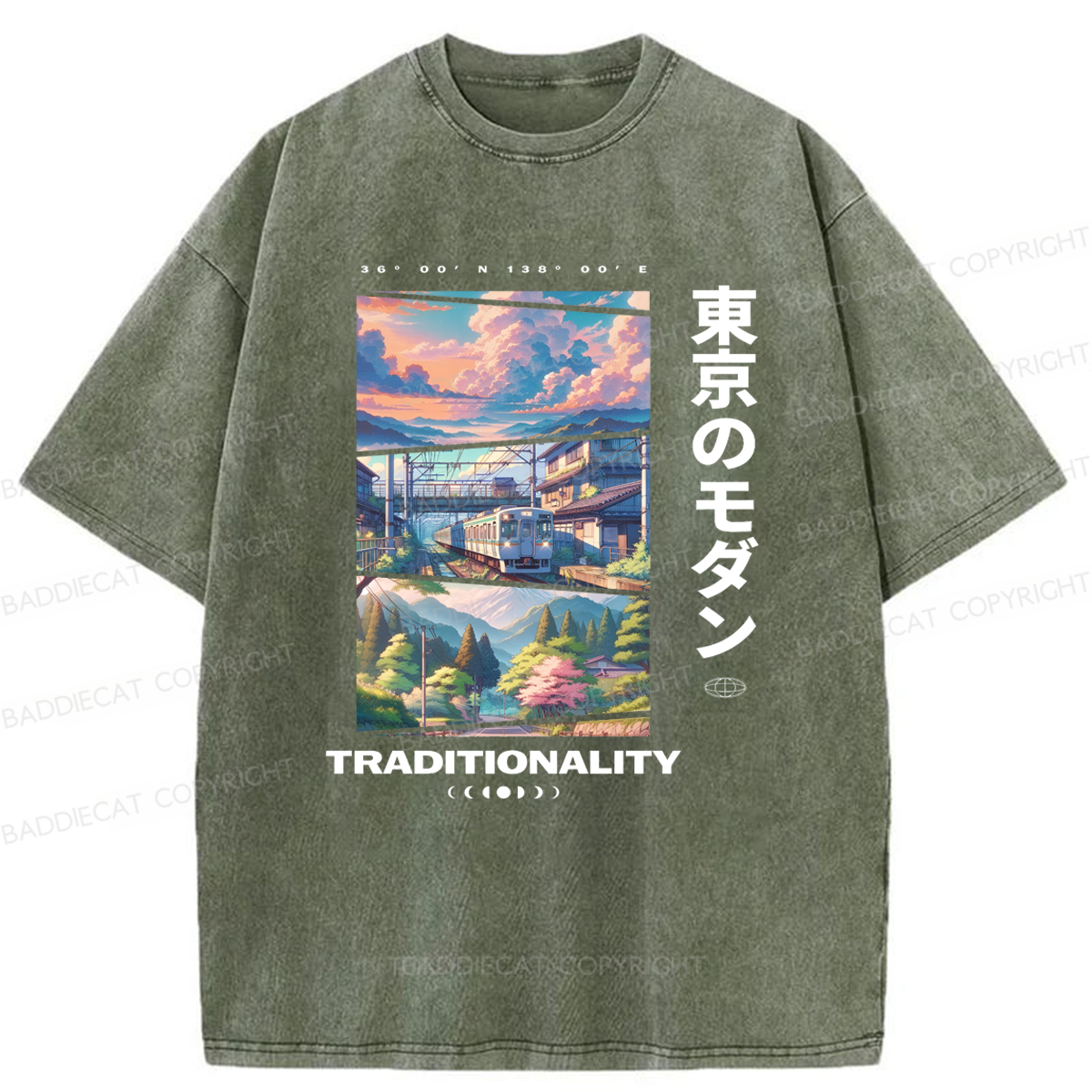 Baddiecat Tokyo Modern In The Traditionality Washed T-shirt
