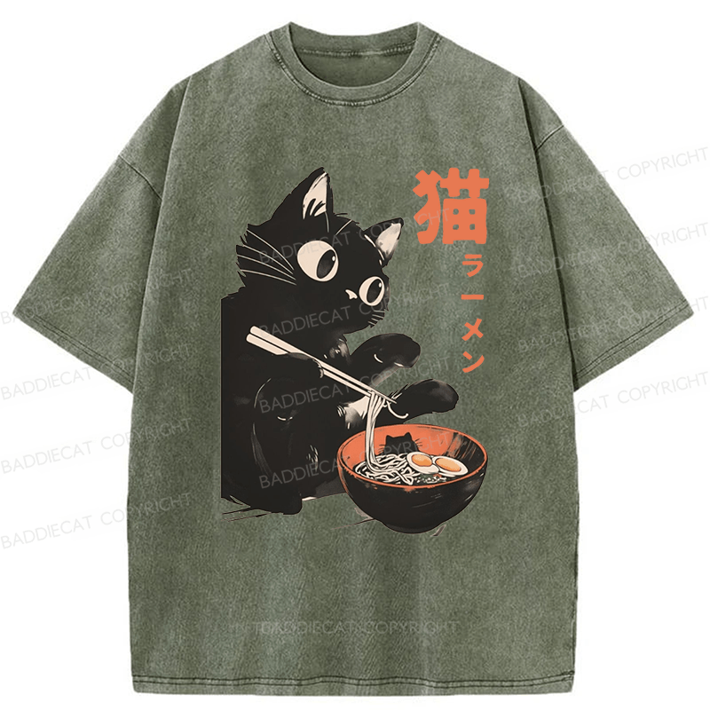 Baddiecat Cats And Ramen Washed T-shirt