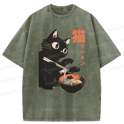 Baddiecat Cats And Ramen Washed T-shirt