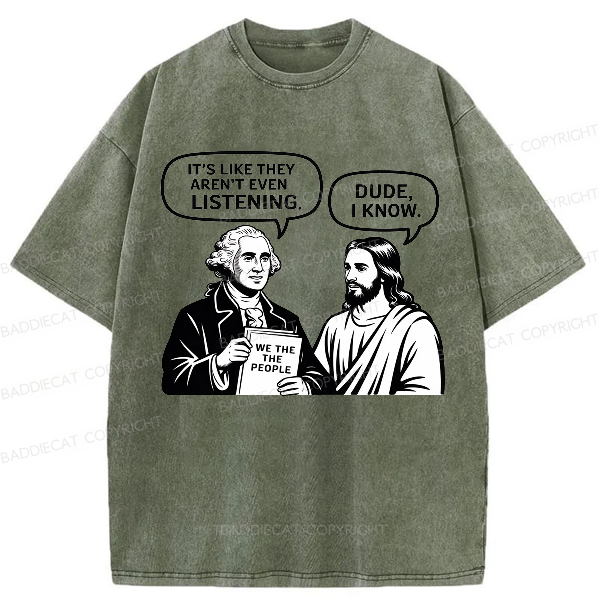 Baddiecat Funny Jesus Talking Washed T-shirt