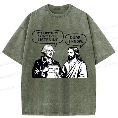 Baddiecat Funny Jesus Talking Washed T-shirt