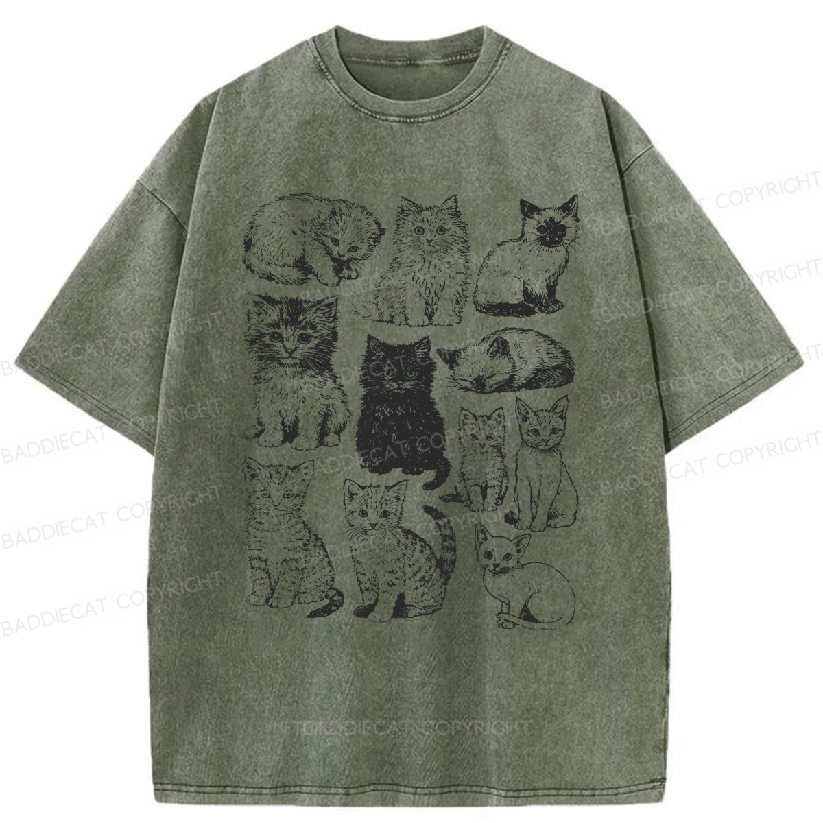 Baddiecat Retro Kittens Washed T-shirt