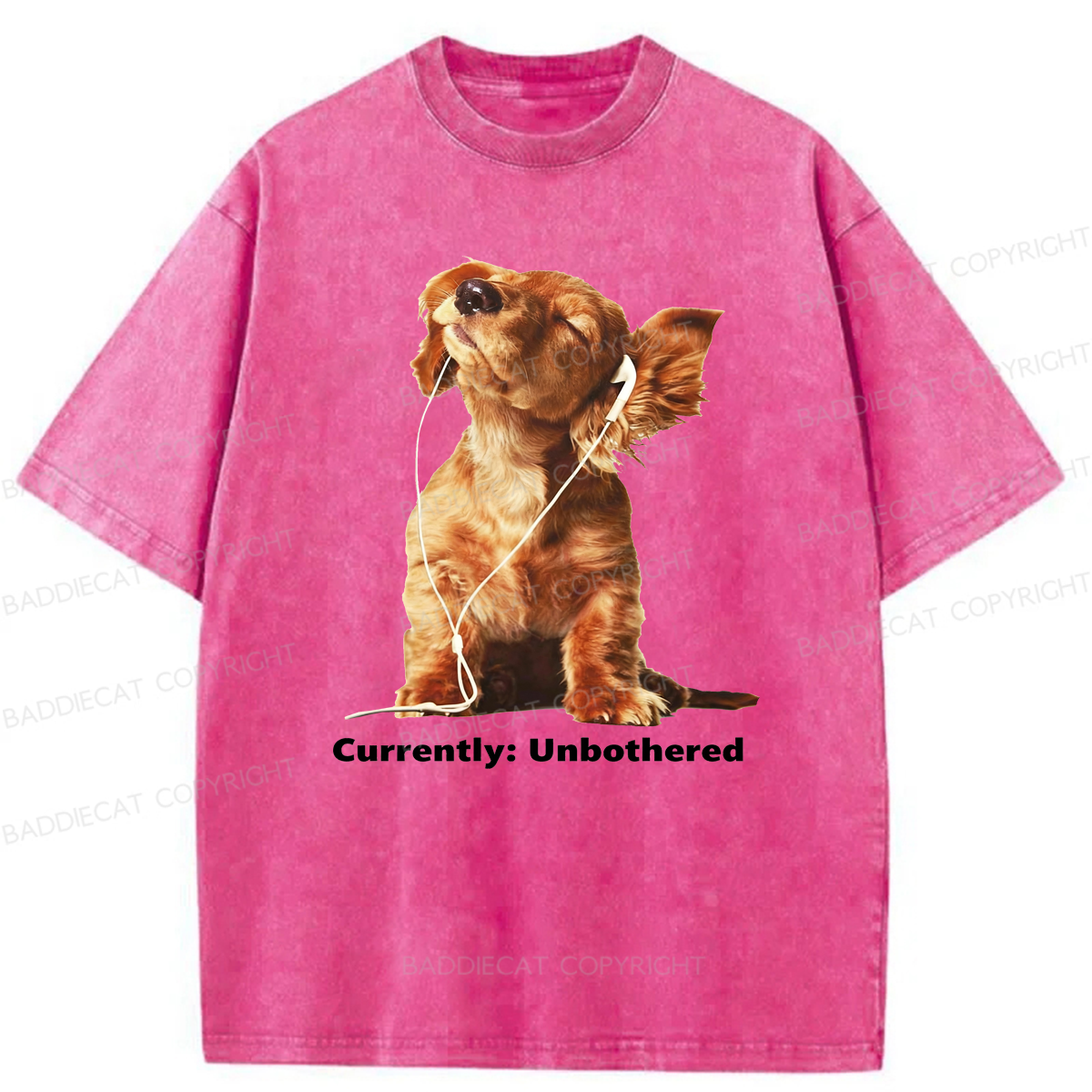 Baddiecat Currently Unbothered Dog Washed T-shirt