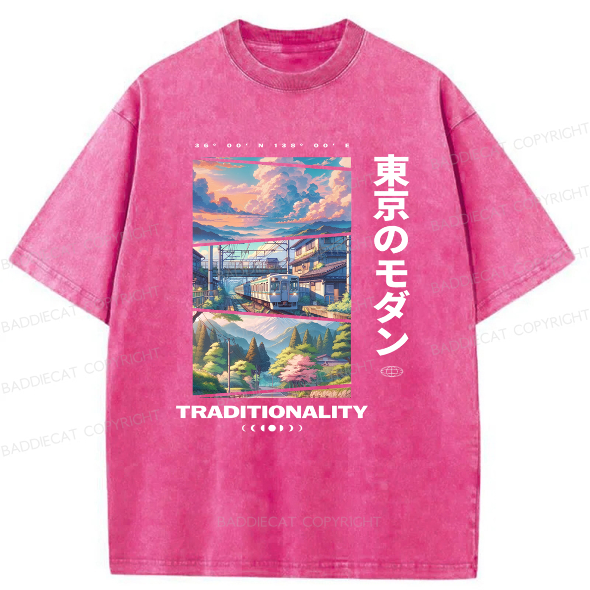 Baddiecat Tokyo Modern In The Traditionality Washed T-shirt