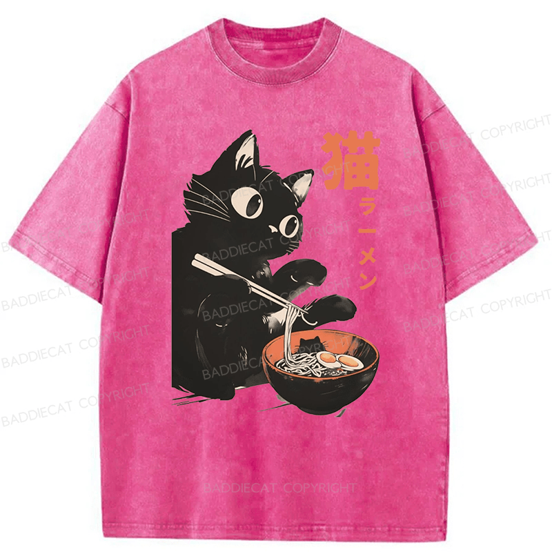 Baddiecat Cats And Ramen Washed T-shirt
