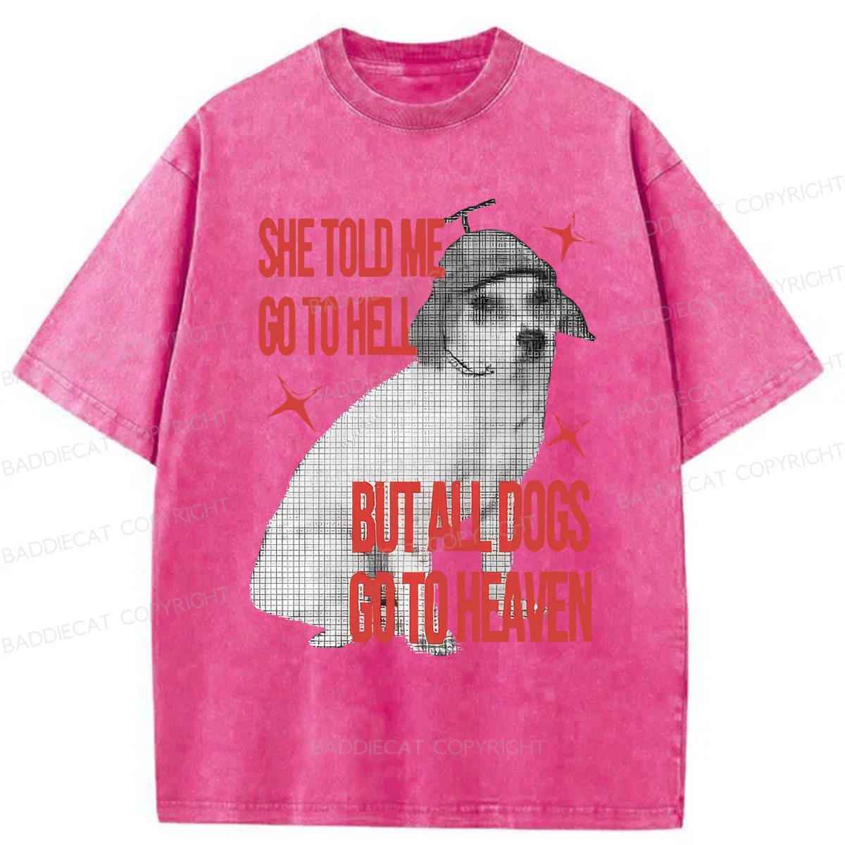 Baddiecat All Dogs Go To Heaven Washed T-shirt