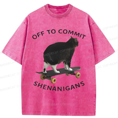 Baddiecat Off To Commit Shenanigans Washed T-shirt