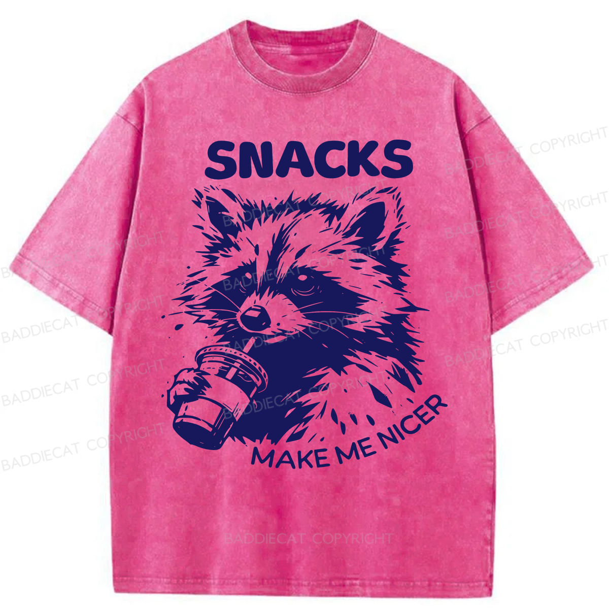 Baddiecat Snacks Make Me Nicer Raccoon Washed T-shirt