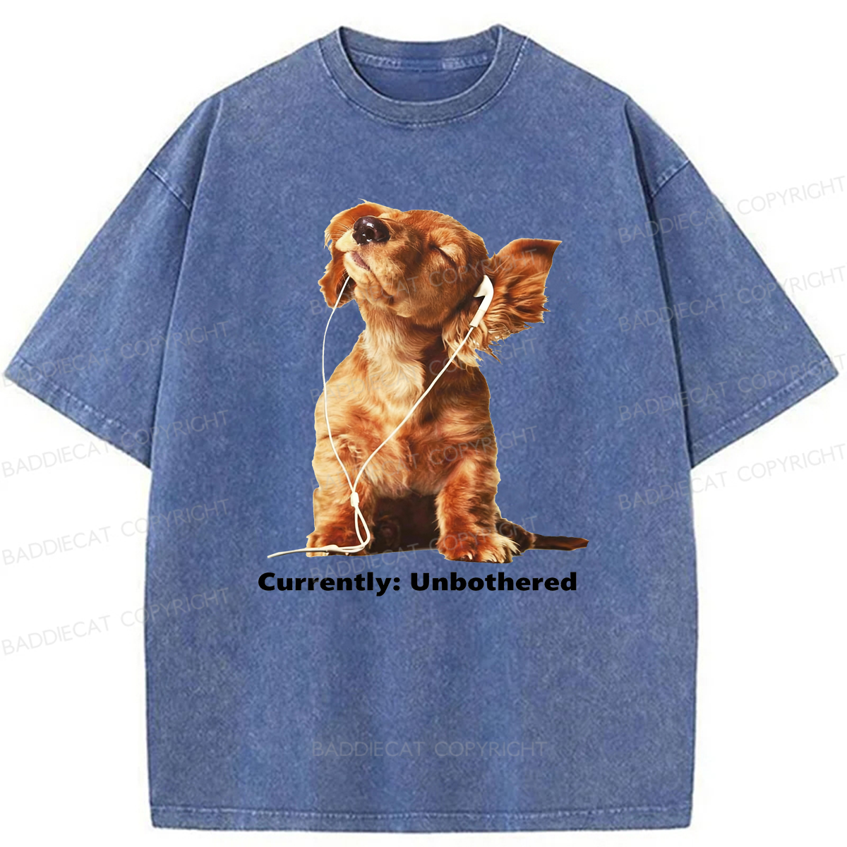 Baddiecat Currently Unbothered Dog Washed T-shirt