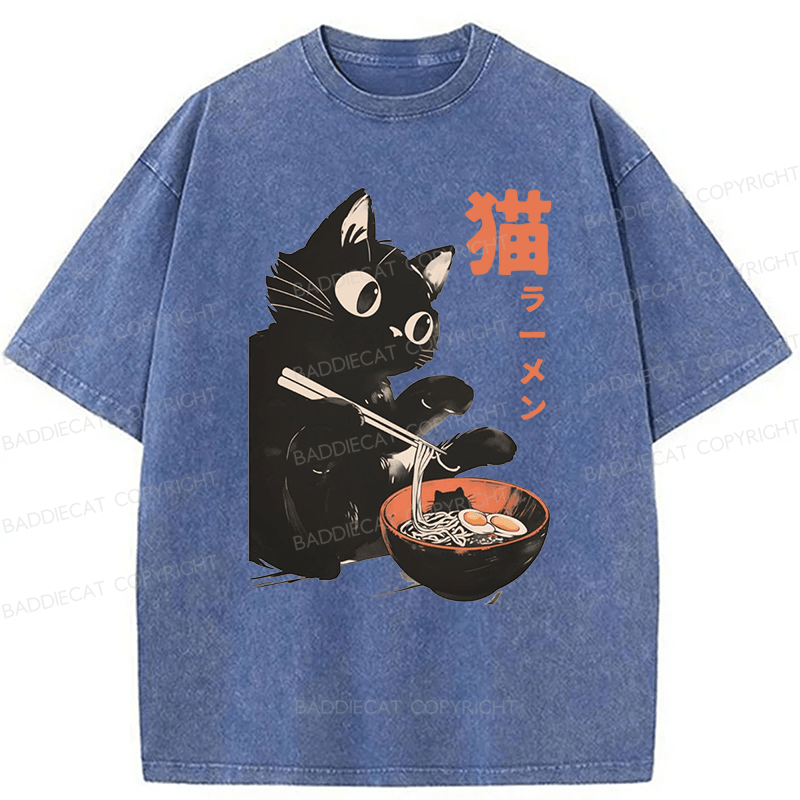 Baddiecat Cats And Ramen Washed T-shirt