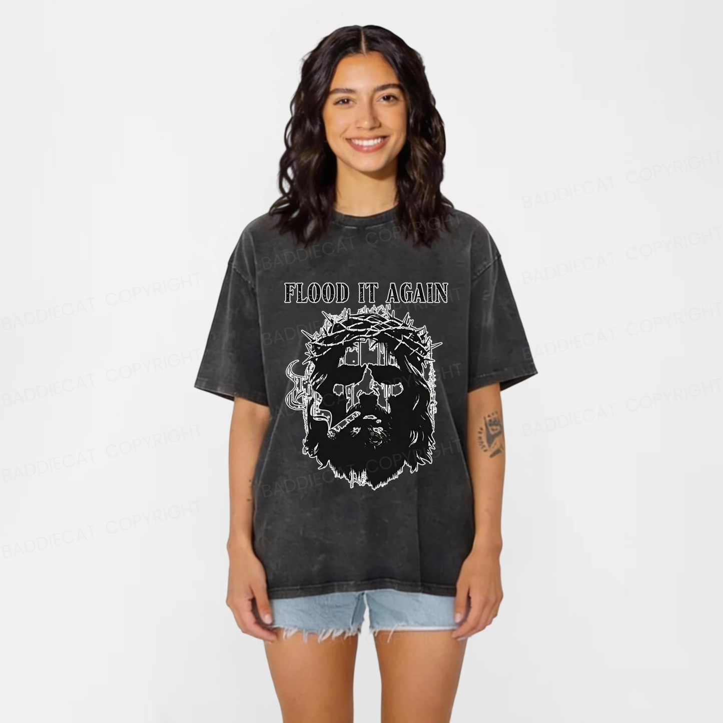 Baddiecat Abandon Jesus Washed T-shirt