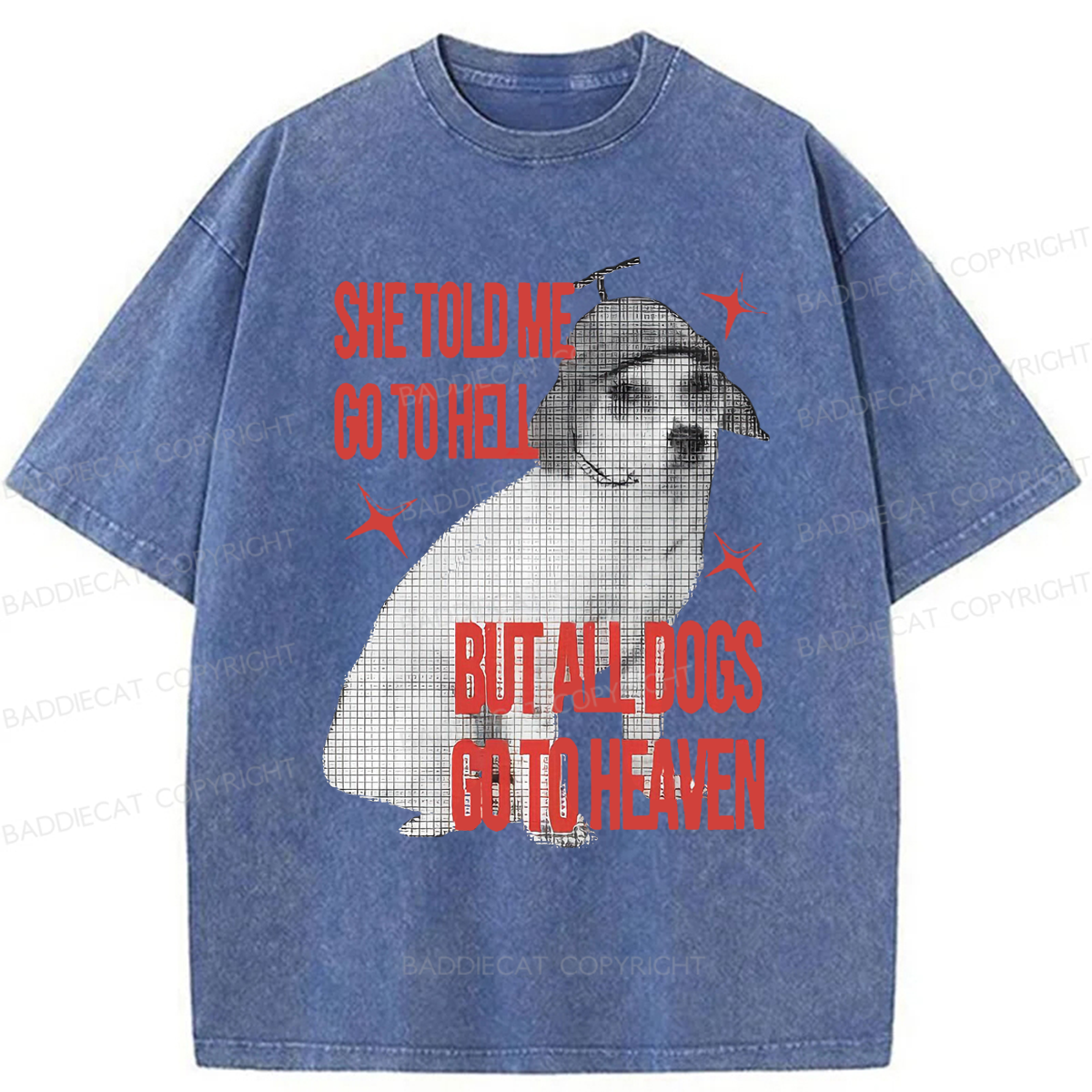 Baddiecat All Dogs Go To Heaven Washed T-shirt