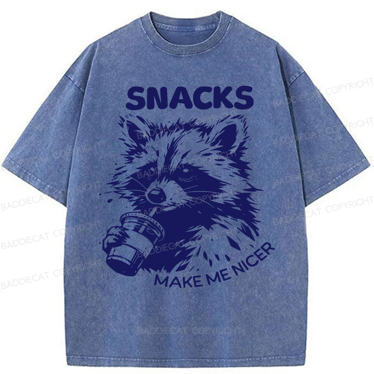 Baddiecat Snacks Make Me Nicer Raccoon Washed T-shirt