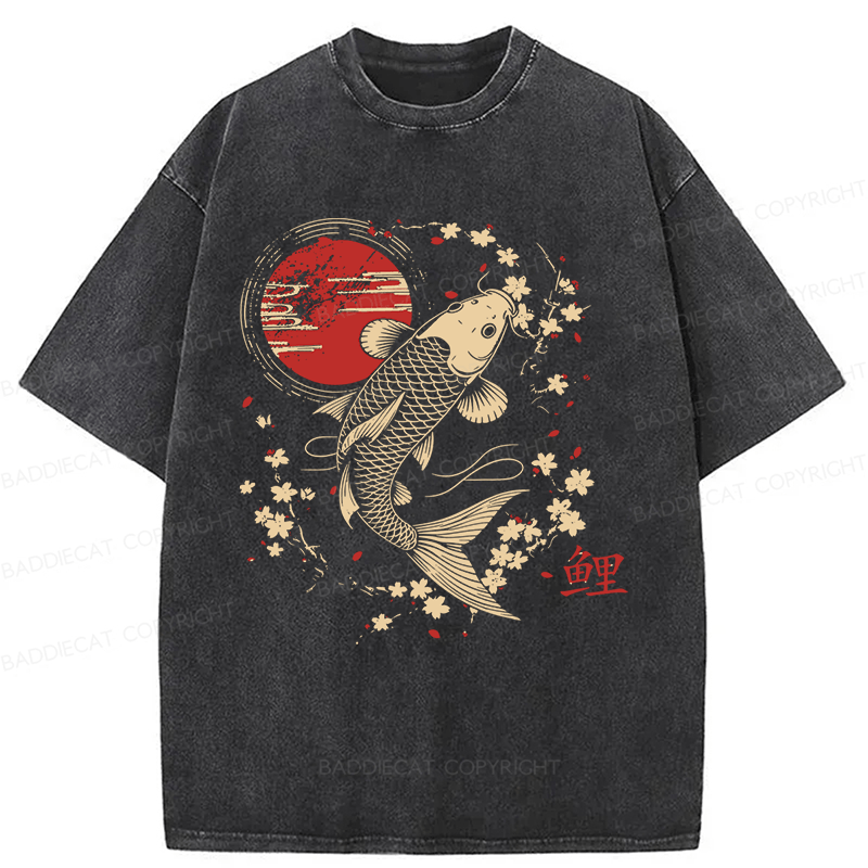 Baddiecat Japanese Style Carp Washed T-shirt