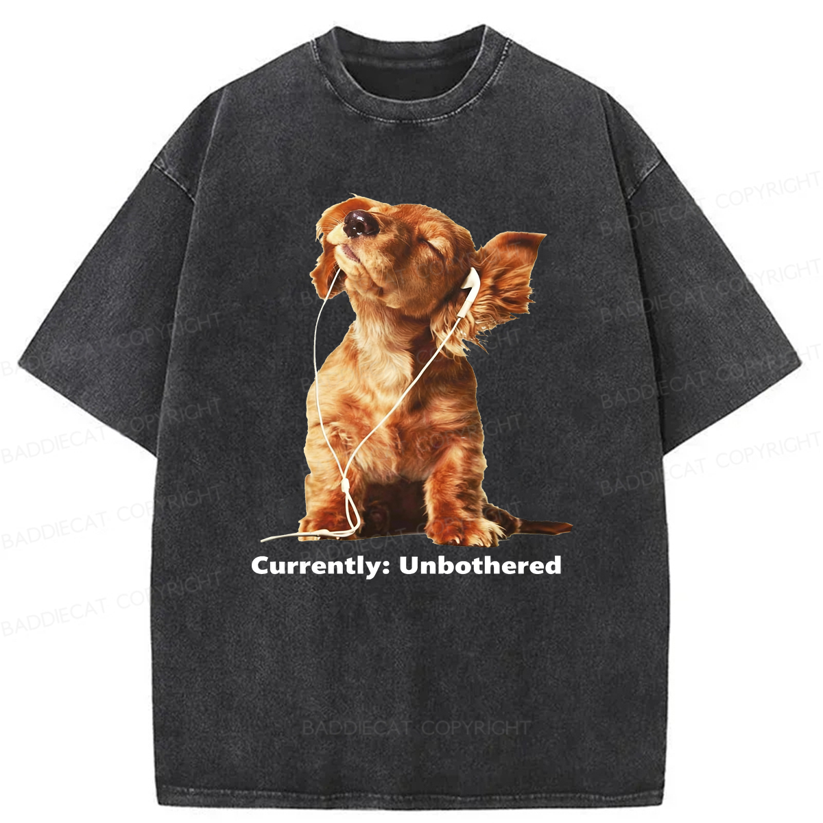 Baddiecat Currently Unbothered Dog Washed T-shirt