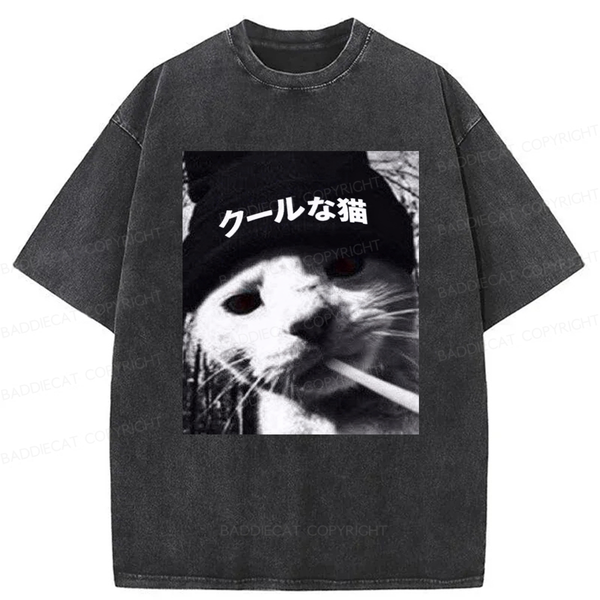 Baddiecat Japanese Chill Cat Washed T-shirt