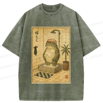 Baddiecat Shower Cap Frog Washed T-shirt
