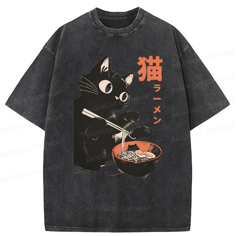Baddiecat Cats And Ramen Washed T-shirt